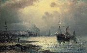 William J.Glackens Fishing vessels off Scarborough at dusk Spain oil painting artist